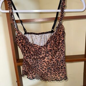 SHEIN Brown Leopard Print Ruffle Cami Top